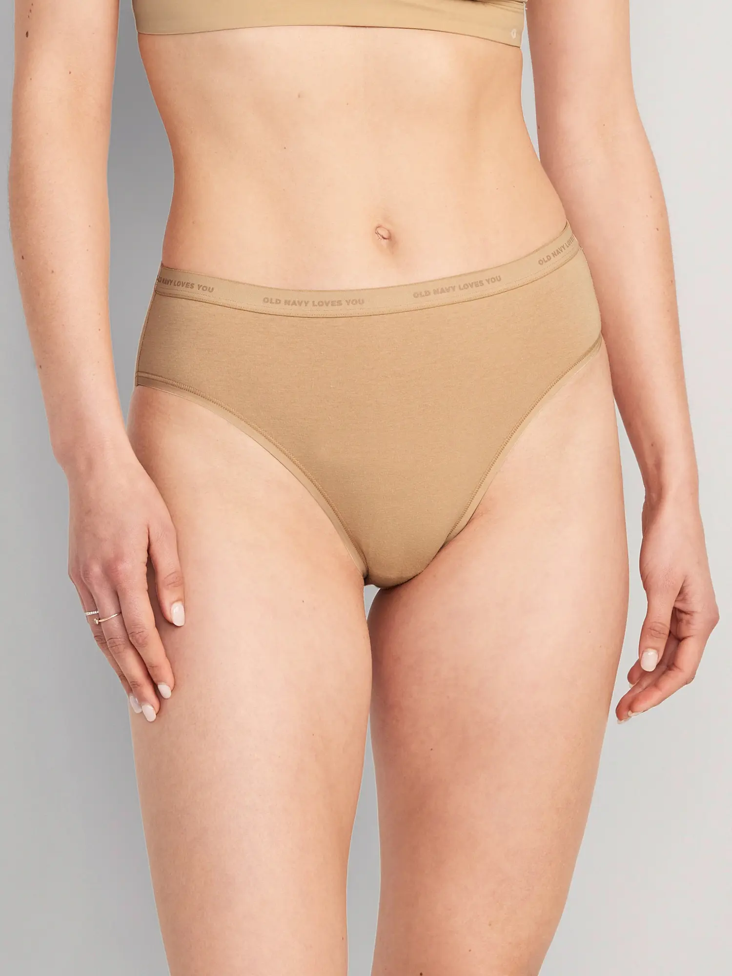 Old Navy High-Waisted Logo Graphic Classic Bikini Underwear for Women beige. 1