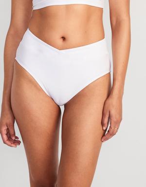 Matching High-Waisted Cross-Front Bikini Swim Bottoms white