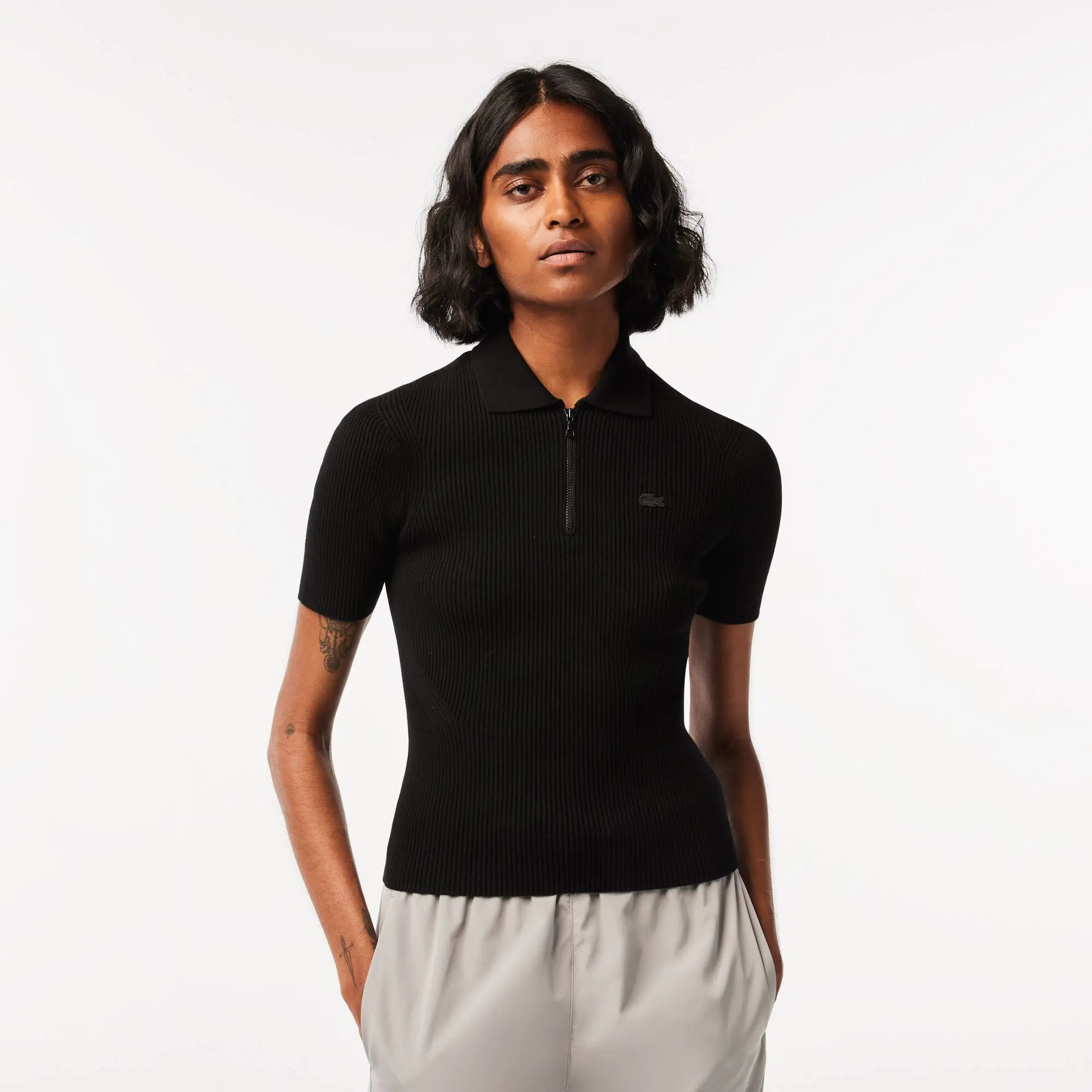 Lacoste Women’s Lacoste Zipped Knit Polo Shirt. 1