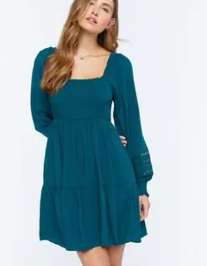 Forever 21 Cutout Tiered Babydoll Dress Teal