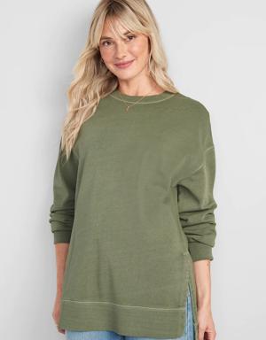 Old Navy Oversized Boyfriend Garment-Dyed Tunic Sweatshirt for Women green