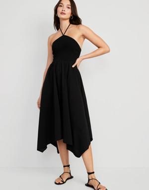 Fit & Flare Crinkled Halter Midi Dress for Women black