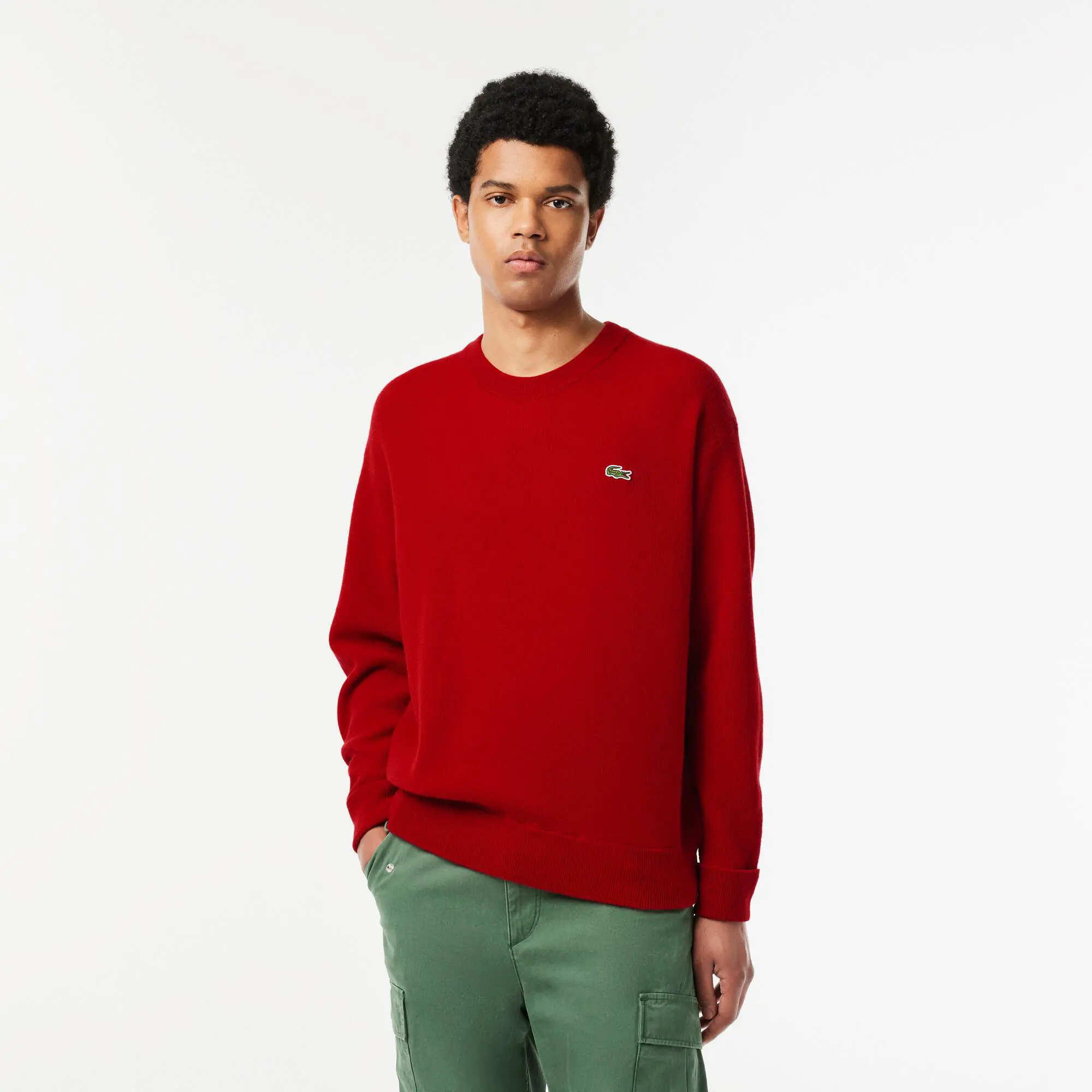 Lacoste Men's Lacoste Relaxed Fit Crew Neck Wool Sweater. 1