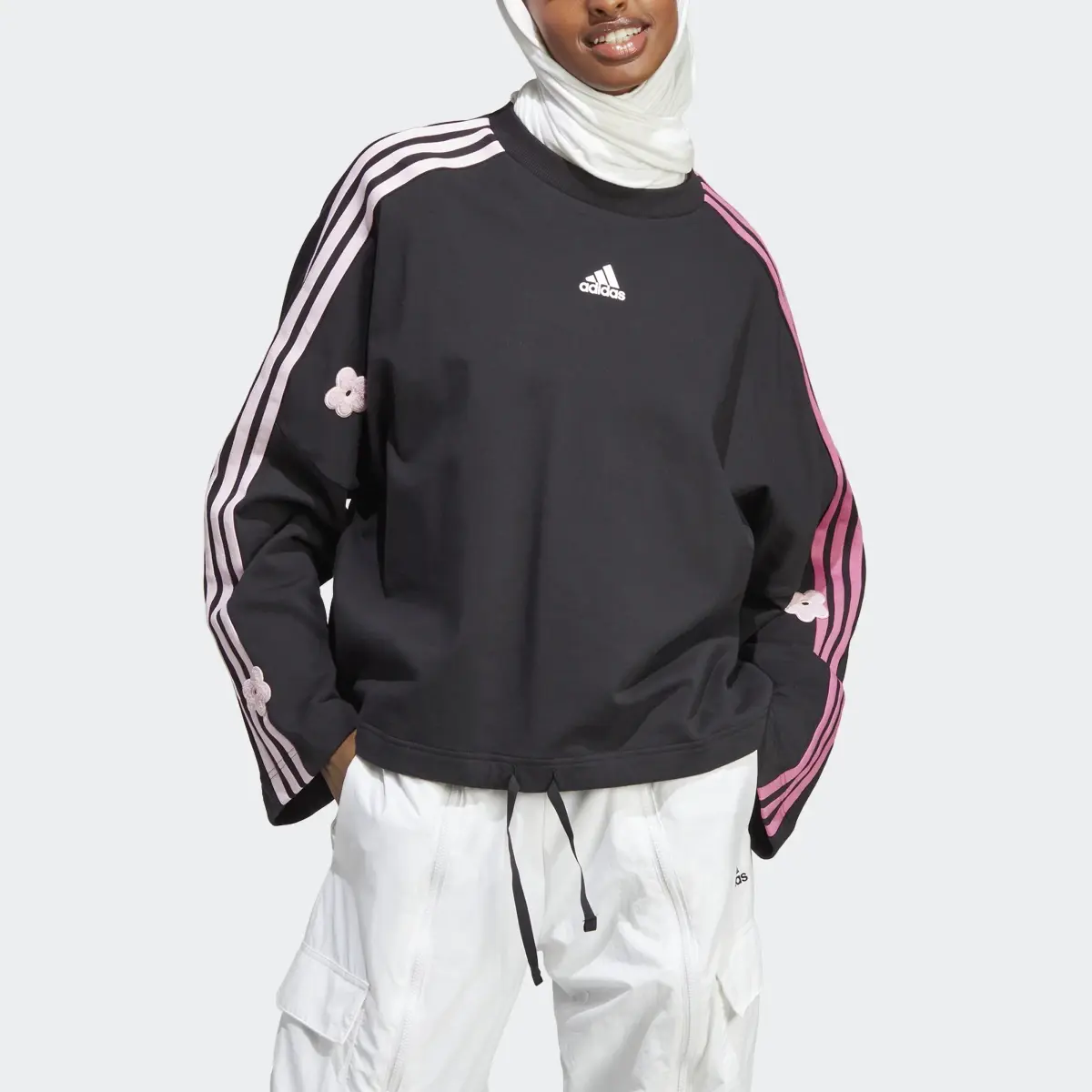 Adidas 3-Stripes Sweatshirt with Chenille Flower Patches. 1