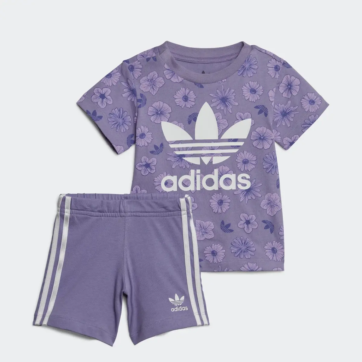Adidas Floral T-Shirt und Shorts Set. 1