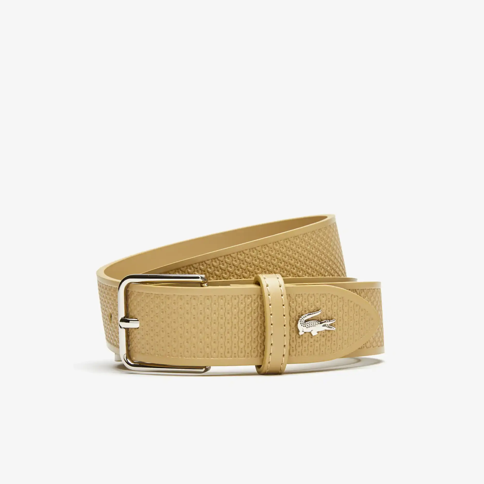 Lacoste Ceinture en cuir piqué avec croco en métal. 1