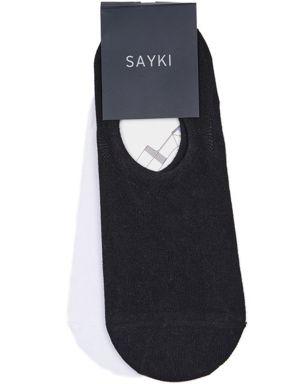 Siyah Beyaz Basic Pamuklu İkili Dikişsiz Babet Çorap