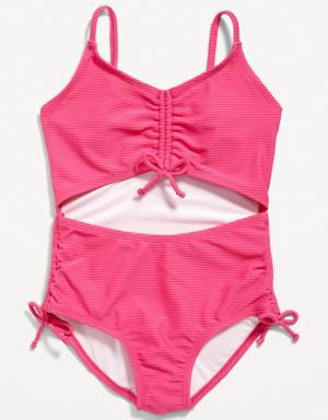Old Navy Cinch-Tie Center-Front Cutout One-Piece Swimsuit for Girls pink