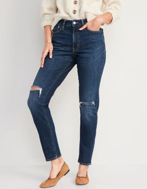 High-Waisted OG Straight Ripped Jeans for Women blue