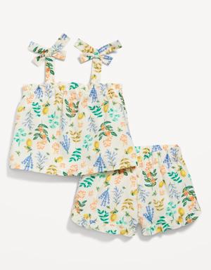 Old Navy Matching Printed Poplin Cropped Tie-Shoulder Pajama Shorts Set for Girls multi