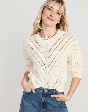 Cropped Chevron Open-Knit Sweater for Women white