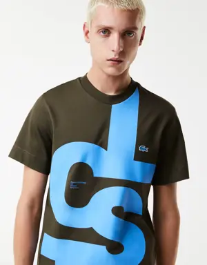 Lacoste Playera de algodón con letras de contraste de ajuste regular para hombre