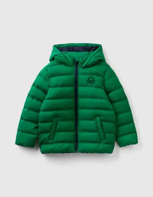 puffer jacket with hood and logo