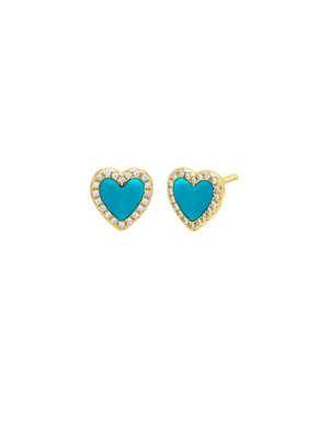 Colored Stone Pave Heart Stud Earring blue