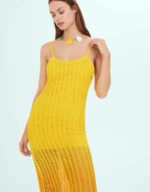 Knitted dress with openwork panels