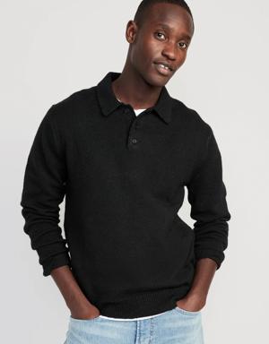 Long-Sleeve Polo Pullover Sweater for Men black