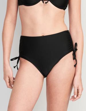 High-Waisted Tie-Cinched Bikini Swim Bottoms for Women black