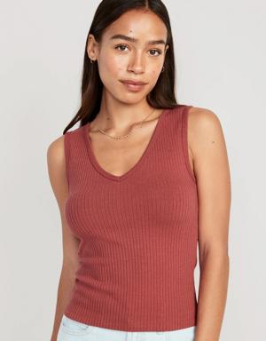 Rib-Knit V-Neck Tank Top pink