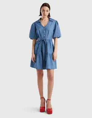 dress in chambray with flounce