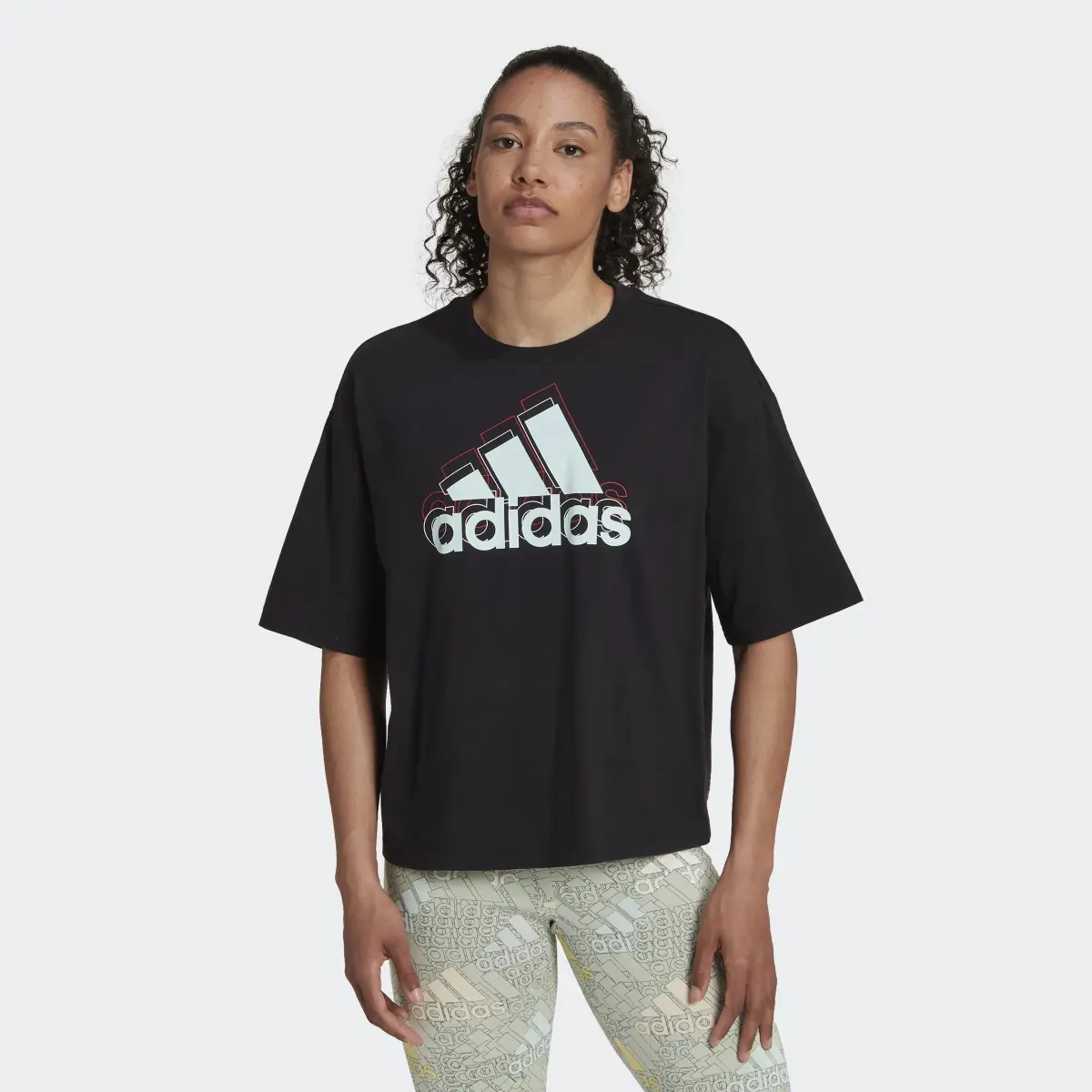 Adidas Essentials Multi-Colored Logo Loose Fit Cropped T-Shirt. 2