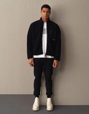Dik Yaka Oversize Cep Detaylı Kuzu Mont
