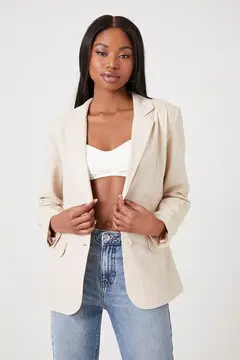 Forever 21 Forever 21 Linen Blend Notched Blazer Nude. 2