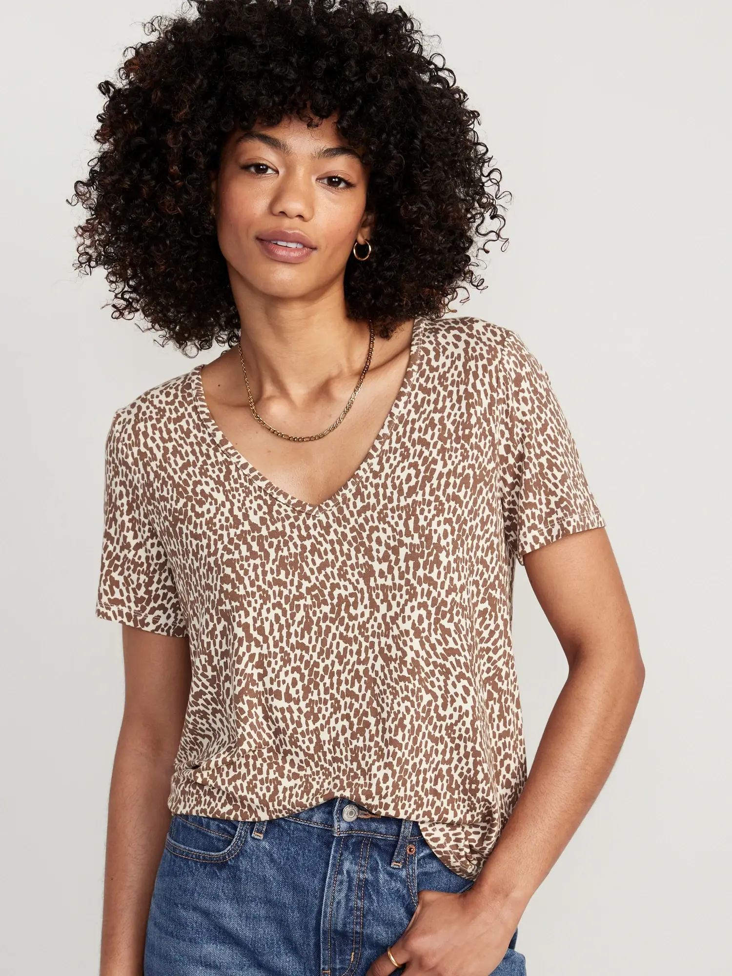Old Navy Luxe V-Neck Printed T-Shirt for Women brown. 1