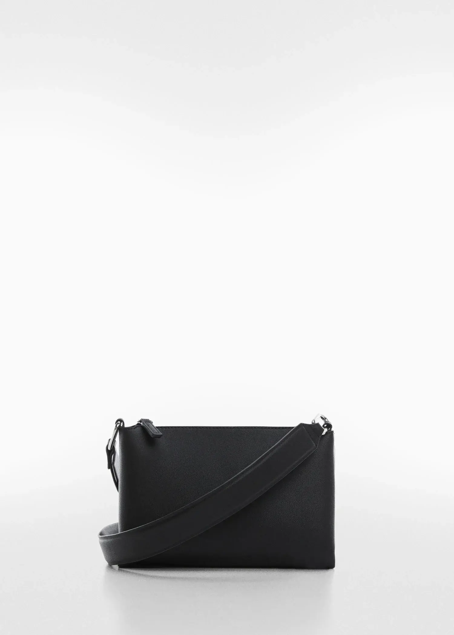 Mango Leather-effect shoulder bag. a black purse is on a white background 