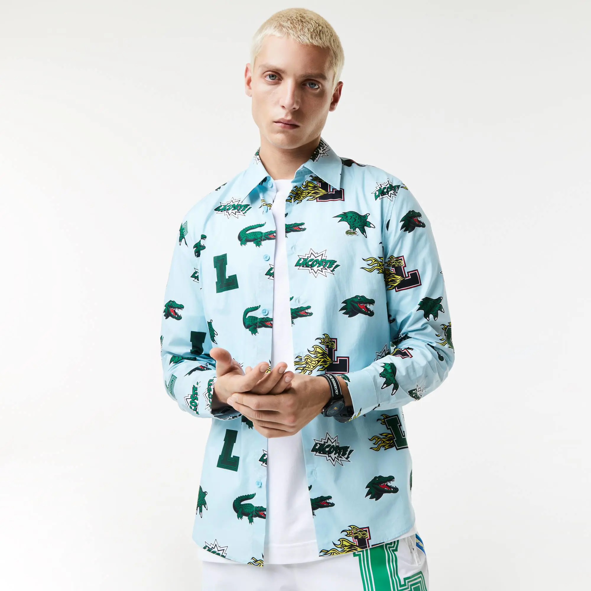 Lacoste Men's Regular Fit Crocodile Print Shirt. 1