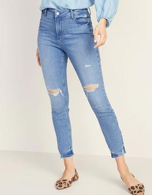 High-Waisted Distressed Rockstar Super Skinny Ankle Jeans For Women blue