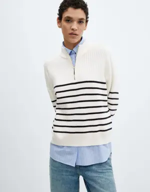 Striped sweater with zip
