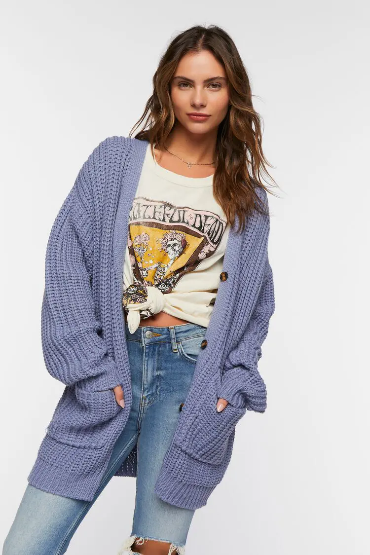 Forever 21 Forever 21 Chunky Knit Cardigan Sweater Dusty Blue. 1