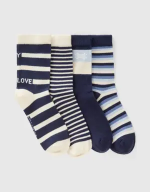 set of blue striped jacquard socks