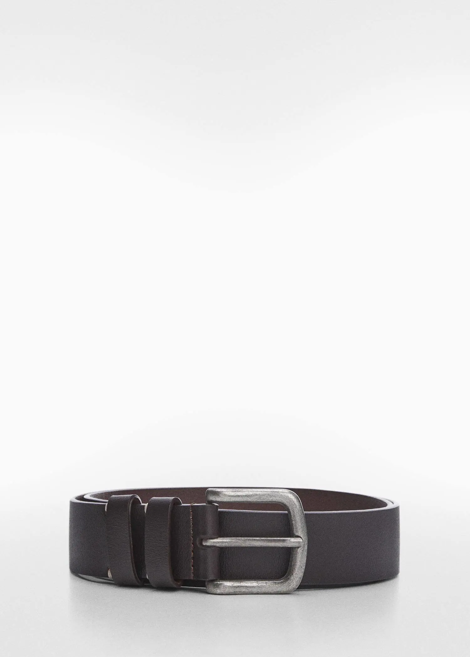 Mango Buckle leather belt. a brown leather belt with a silver buckle. 