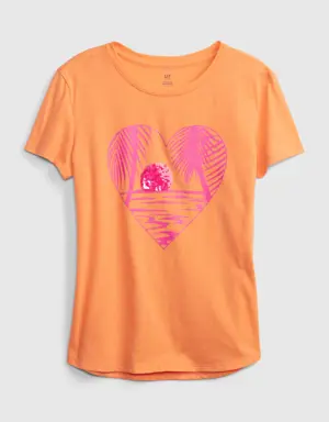 Kids 100% Organic Cotton Flippy Sequin Graphic T-Shirt orange
