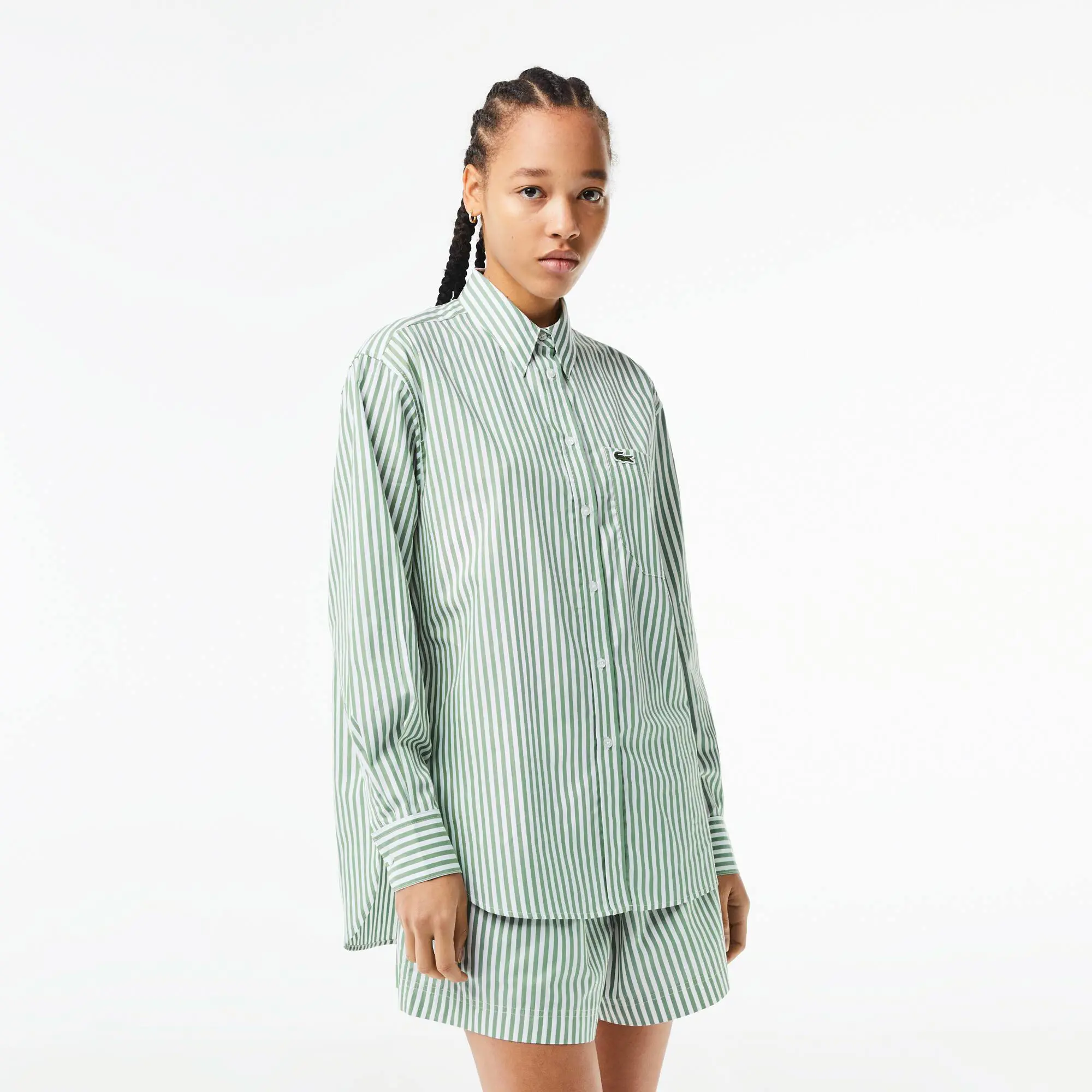 Lacoste Women’s Striped Cotton Poplin Shirt. 1
