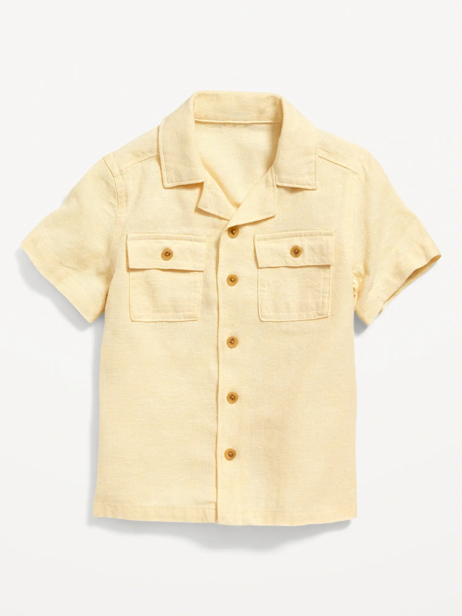 Old Navy Short-Sleeve Linen-Blend Camp Shirt for Toddler Boys yellow. 1