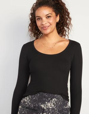 Old Navy UltraLite Long-Sleeve Rib-Knit Top for Women black