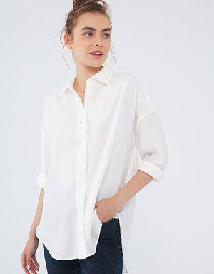 Lux Touch Beyaz Modal Gömlek