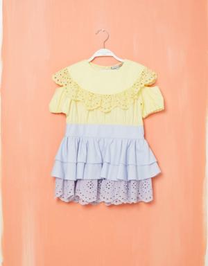 2 Color Poplin Dress With Lace Detail