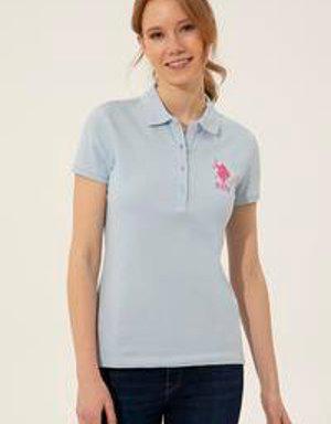 Kadın Açık Mavi Polo Yaka Basic T-Shirt