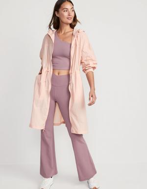 Hooded Tunic-Length Lightweight Parka Jacket for Women pink