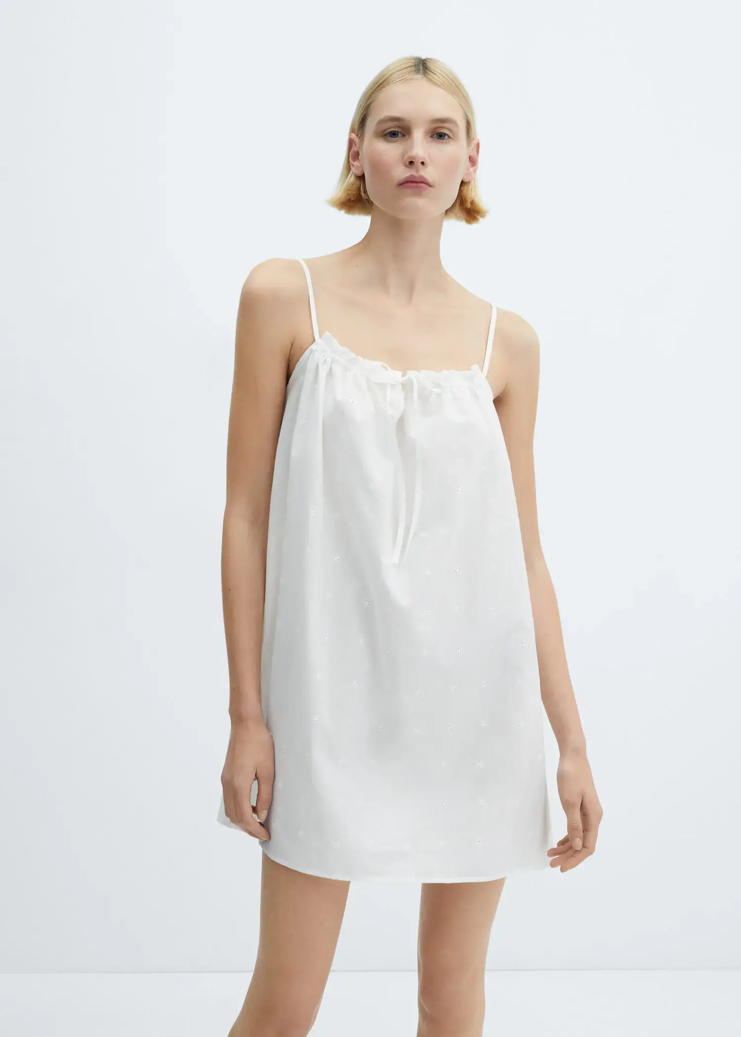 Mango Cotton nightgown with openwork details. 2