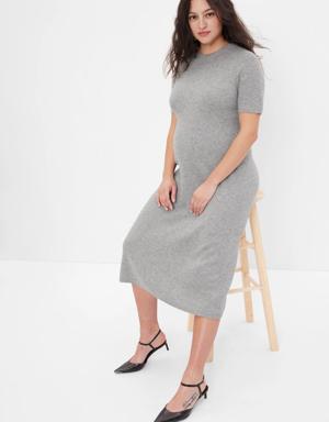 Maternity Rib Midi Sweater Dress gray