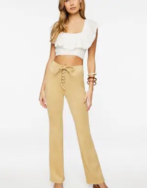Forever 21 Faux Suede Lace Up Flare Pants Cappuccino