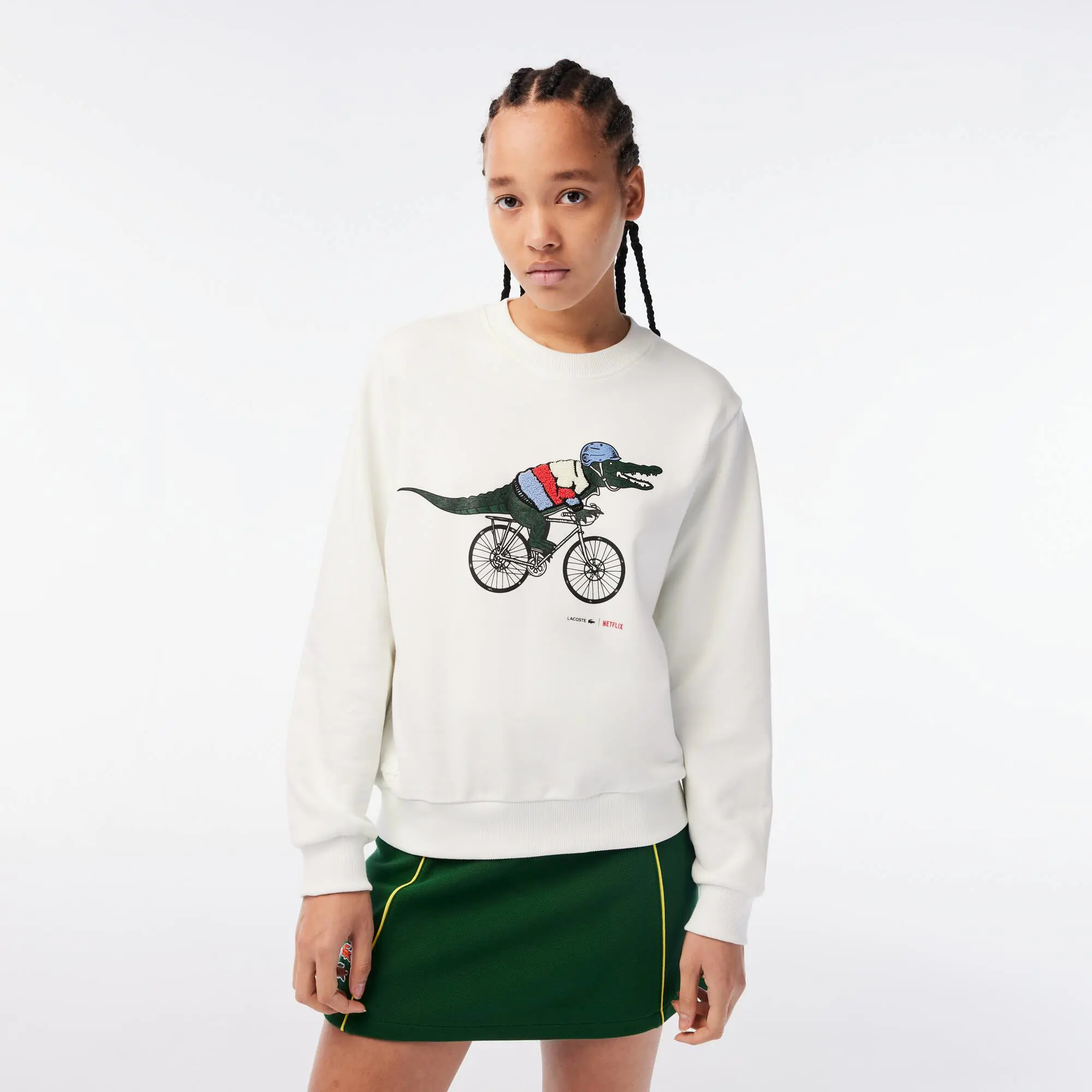 Lacoste Women’s Lacoste x Netflix Loose Fit Organic Cotton Fleece Sweatshirt. 1