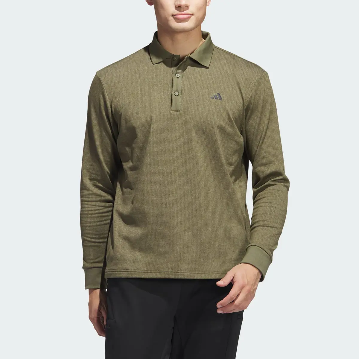 Adidas Essentials Heathered Long Sleeve Golf Polo Shirt. 1