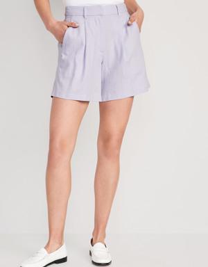 Extra High-Waisted Taylor Linen-Blend Trouser Shorts for Women -- 6-inch inseam purple