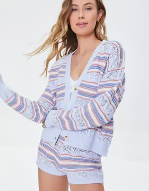 Forever 21 Pointelle Knit Cardigan Sweater Crystal/Multi