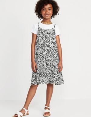 Sleeveless Printed Dress & Rib-Knit T-Shirt Set for Girls white
